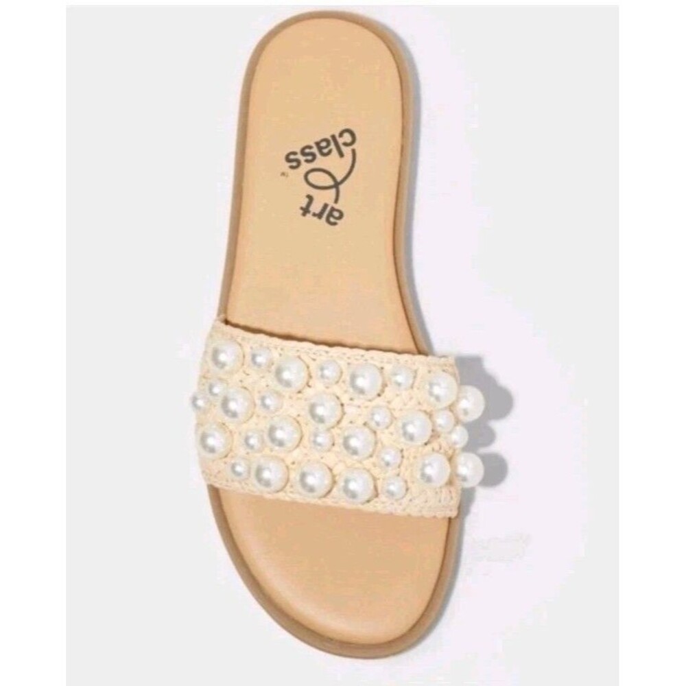 Art Class Girls Heather Pearl Comfort Footbed Sandals Slide Cream Size 13 - Picture 2 of 5